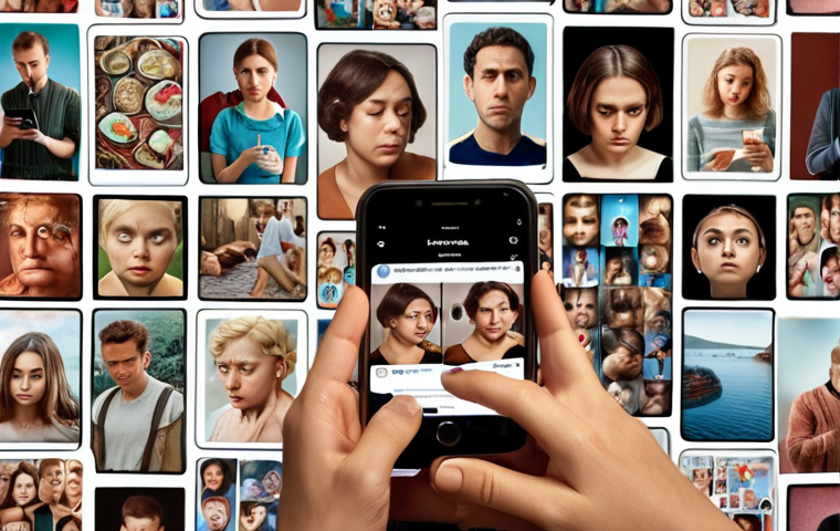 **

Prompt: Person scrolling through social media on phone, looking unhappy, surrounded by idealized images of perfect lives. Focus on feelings of inadequacy and social comparison.

**