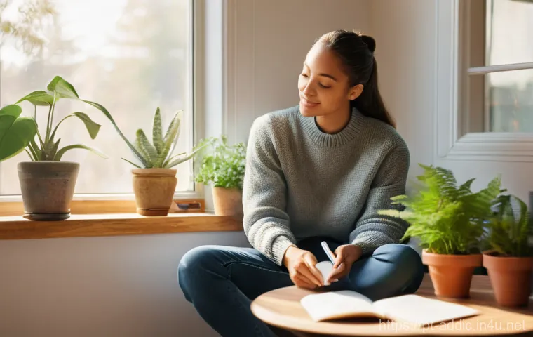 마약중독 후유증 - **Prompt:** A serene and hopeful individual, appearing to be in their late 20s to early 40s, sitting...