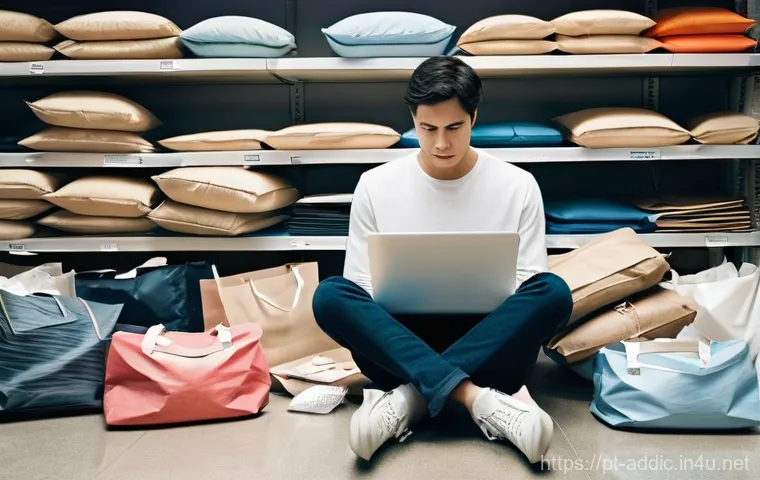 쇼핑 중독 회복 사례 - **Prompt:** A young adult, dressed in comfortable, modest everyday clothing, gazes intently at a sma...