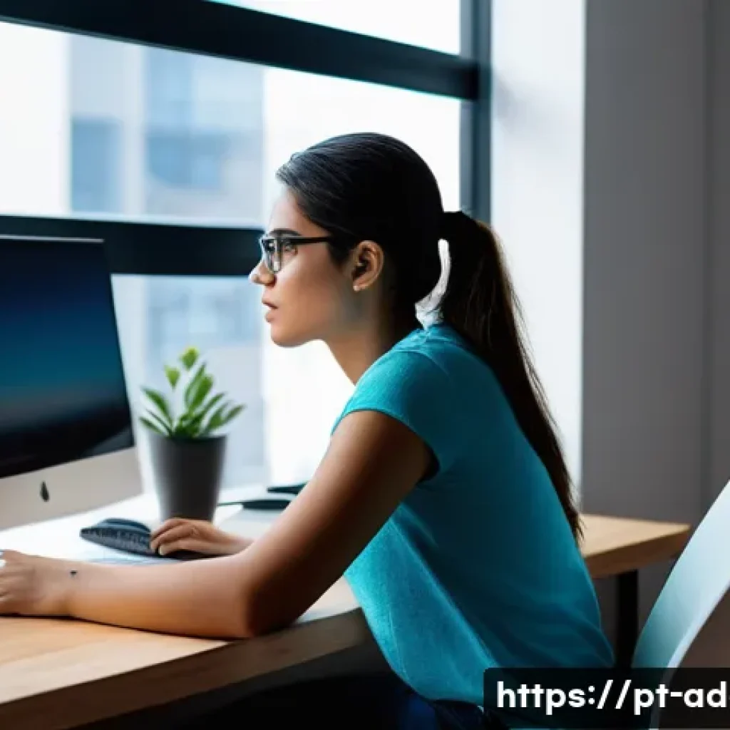 인터넷 중독 후유증 - A young Brazilian woman sitting at a modern home office desk in São Paulo, slouched posture with vis...