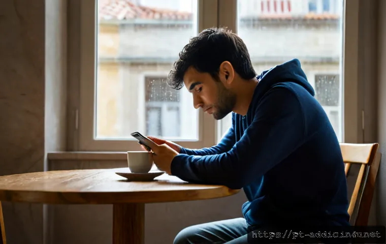 카페인 중독 심리적 원인 - Photorealistic early-morning Lisbon apartment kitchen, an anxious adult in casual clothing sitting a...